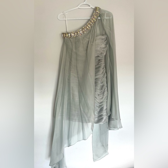 Tony Bowls One-shoulder Cocktail Dress with Ruched Body and Jewelled Neckline - Picture 2 of 15